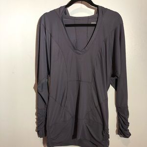 Zella V-Neck Ruched Hooded Lightweight Top size S